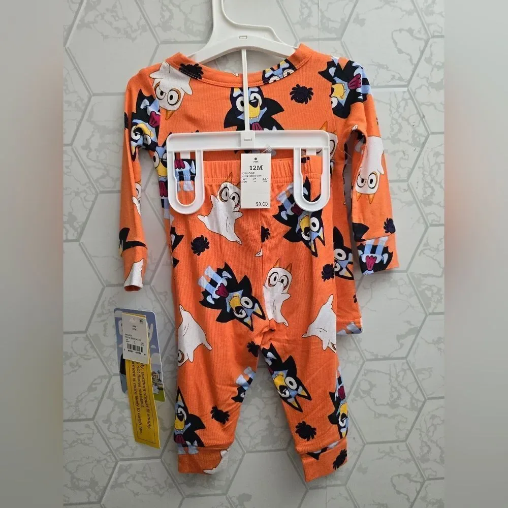 Nwt Unisex Girls And Boys Bluey Halloween Viscose Pajama Set, SIZE 12 months